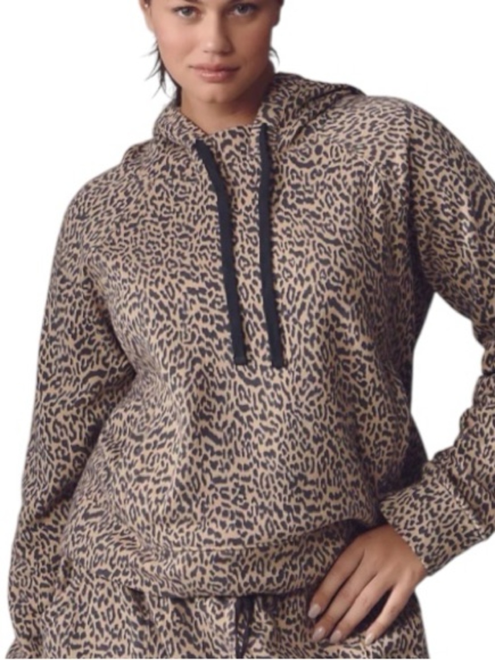 Anthropologie Daily Practice Drawstring Hoodie Cheetah Print